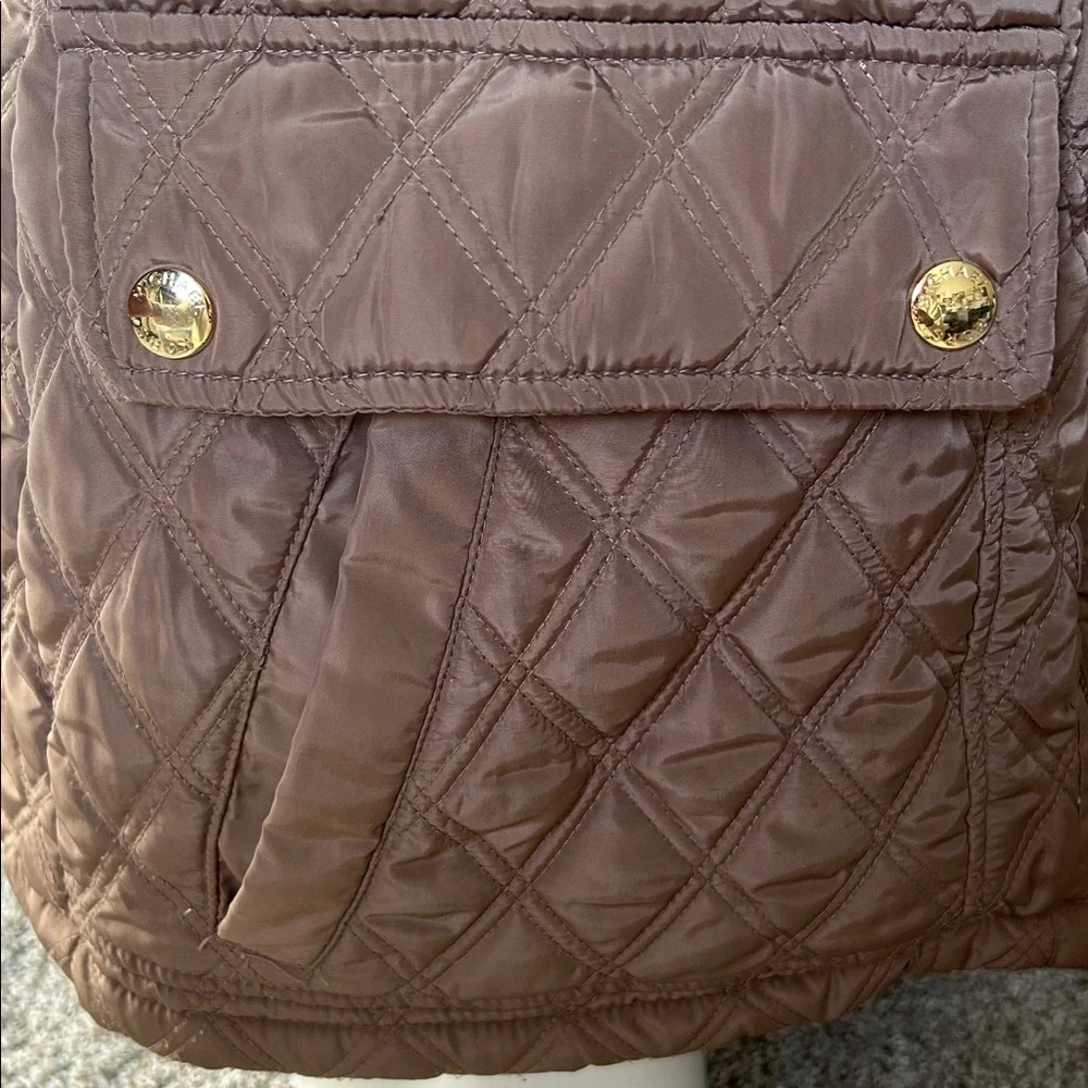 Michael Kors Light Brown Quilted Puffer Jacket Gold Accents Size M - Picture 7 of 14